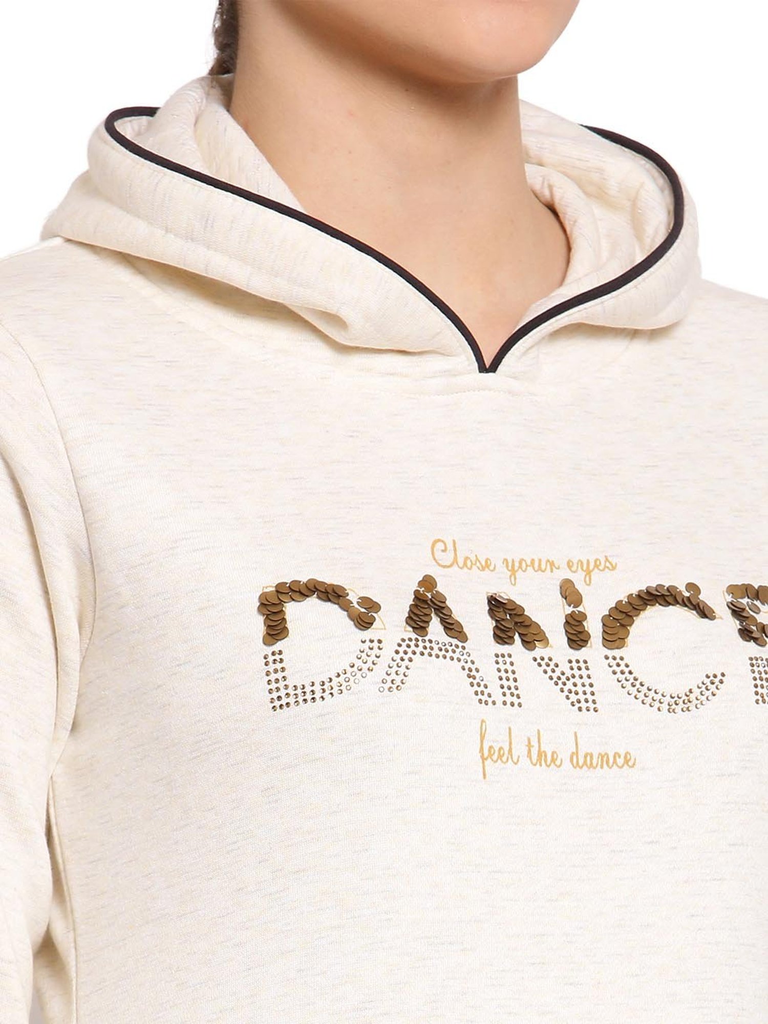 Juelle Beige Embellished Hooded Sweatshirt
