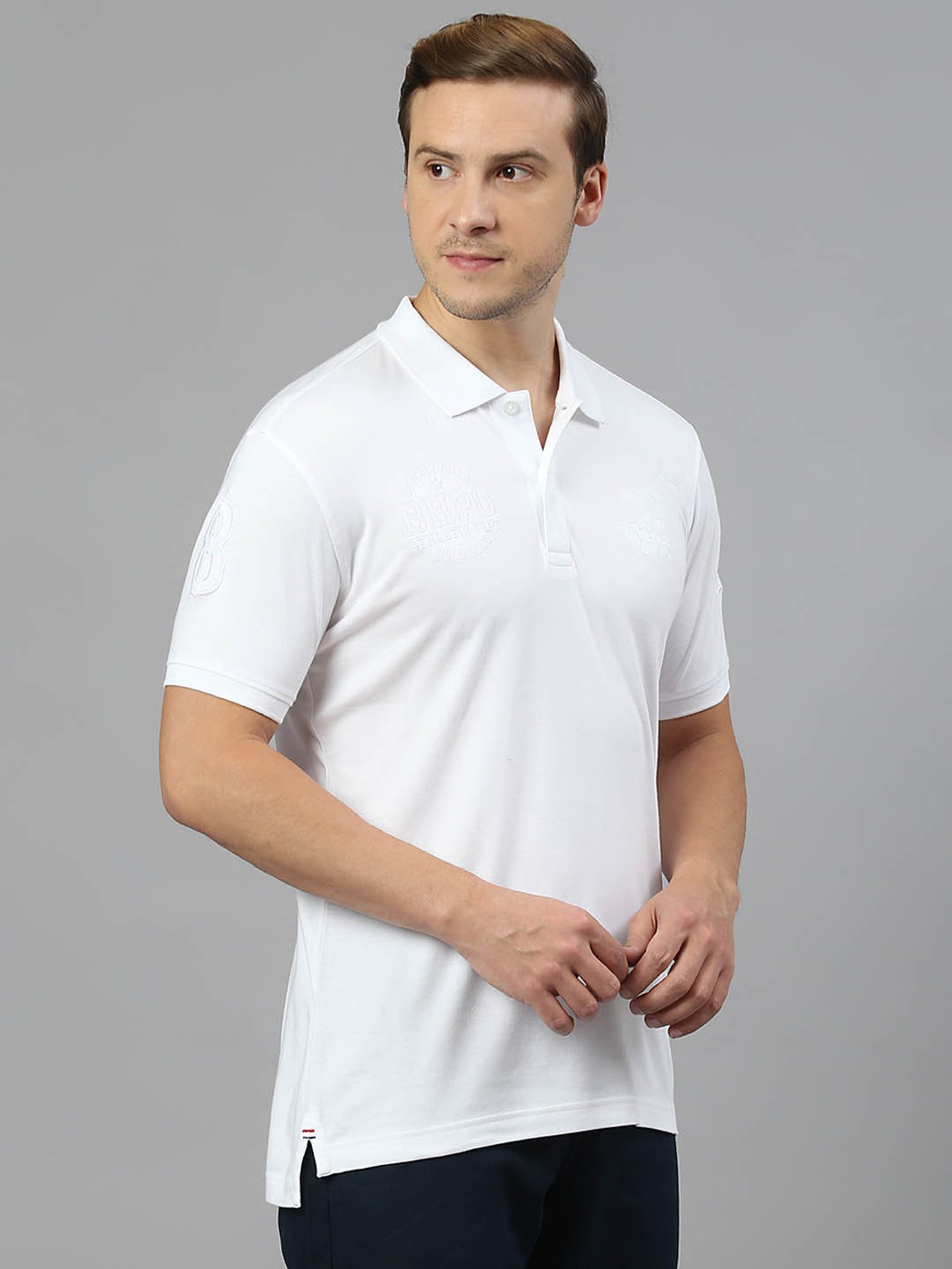 Beverly Hills Polo Club White Cotton Regular Fit Polo T-Shirt