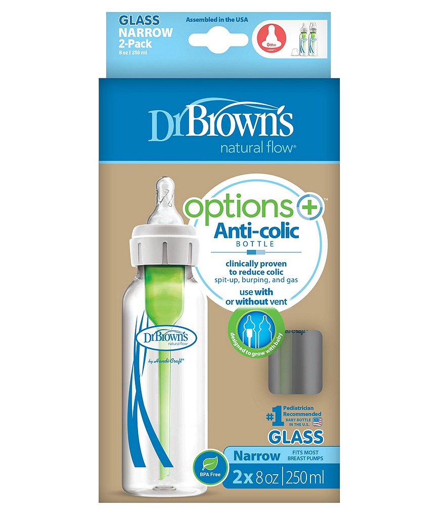 Dr. Brown's Options+&trade; Anti-colic Narrow 8oz Glass Baby Bottles 2-Pack