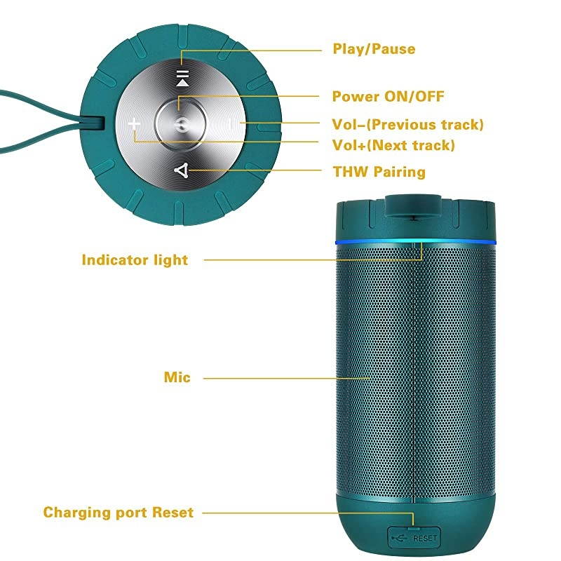 Waterproof Bluetooth Speakers Outdoor Wireless Portable Speaker with 20 Hours Playtime Superior Sound for Camping Beach Sports Pool Party Shower Malachite Green