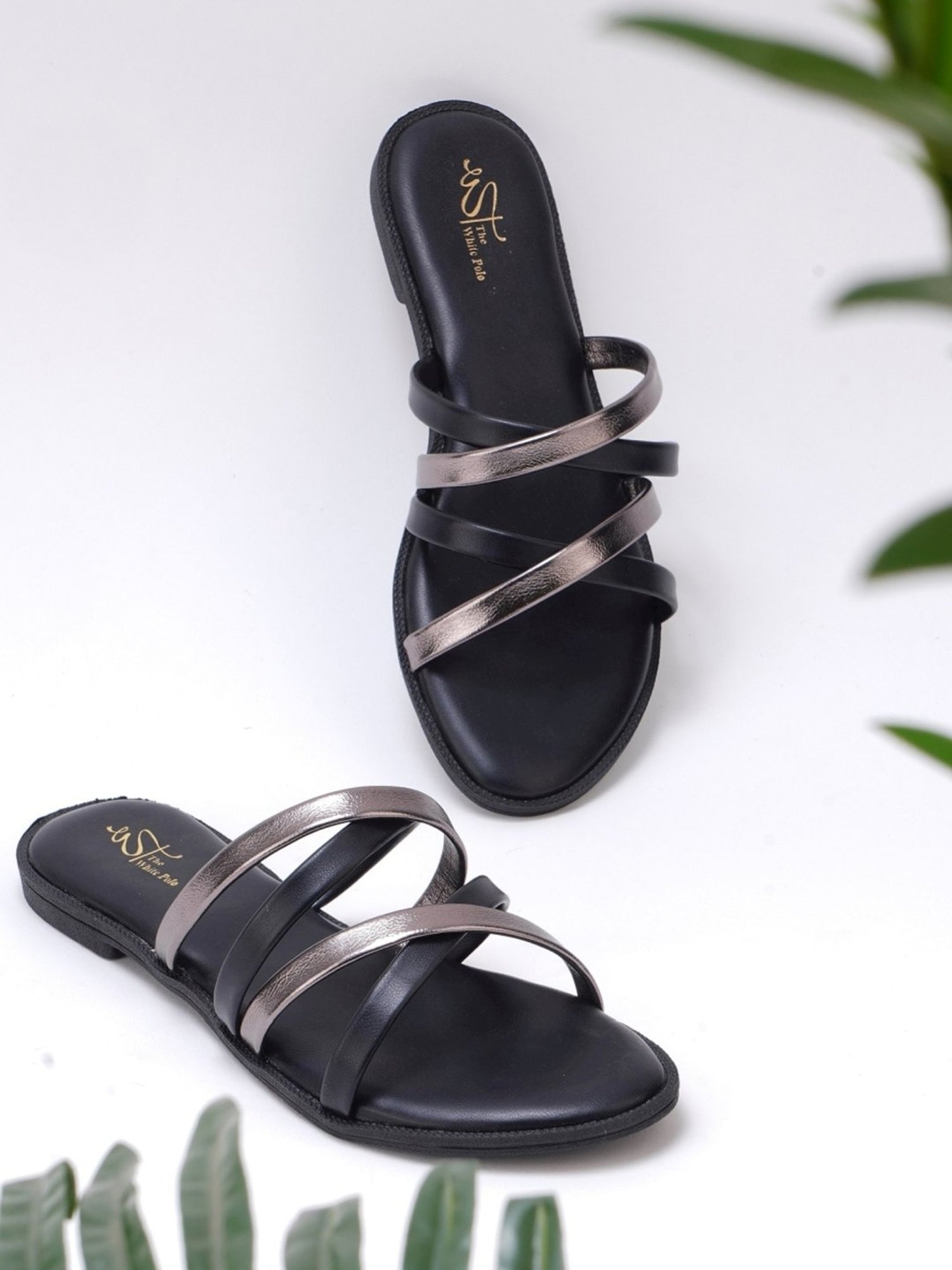 The White Pole Women's Black Casual Sandals
