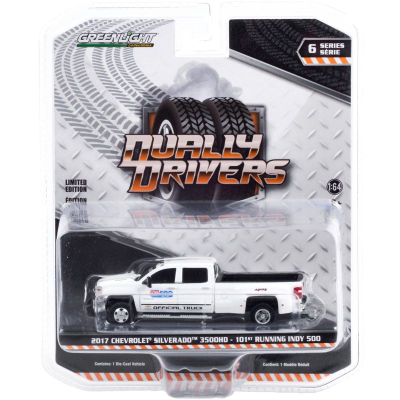 2017 Chevrolet Silverado 3500HD Dually Pickup White "101st Running Indy 500" Official Truck 1/64 Diecast Model by Greenlight