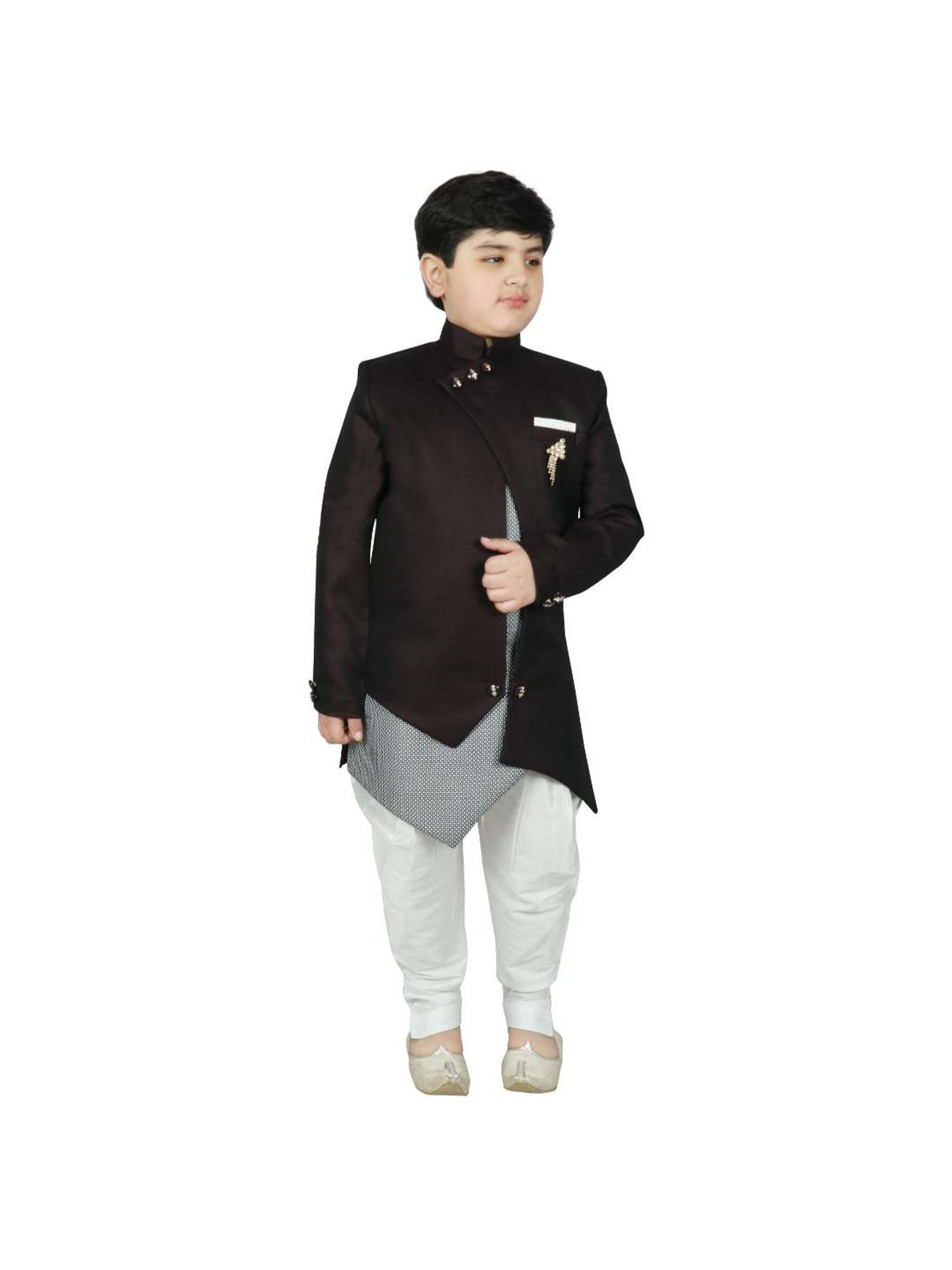 VASTRAMAY Boys Turquoise Floral Full Sleeves Indowestern
