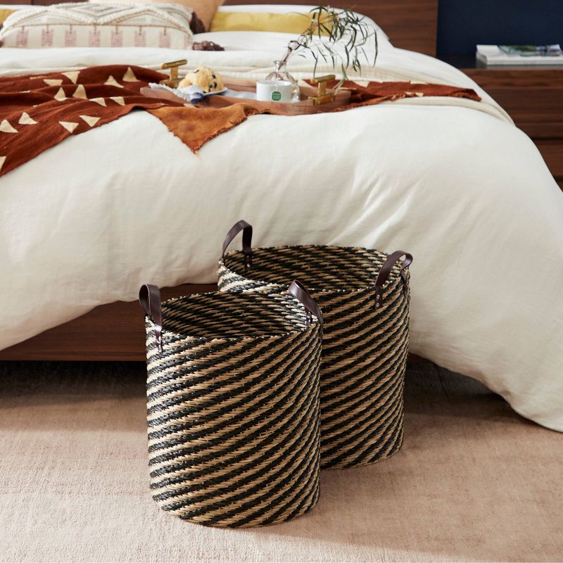 3pk Round Seagrass Storage Baskets with Handles Brown