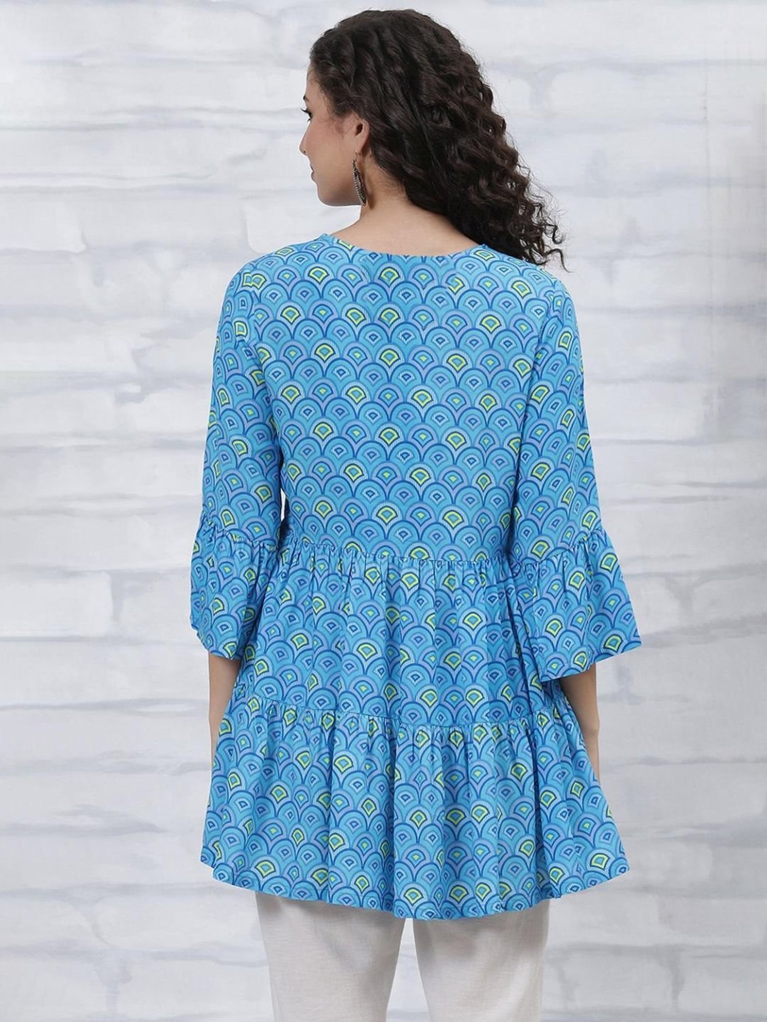 Rangriti Sky Blue Printed Tunic