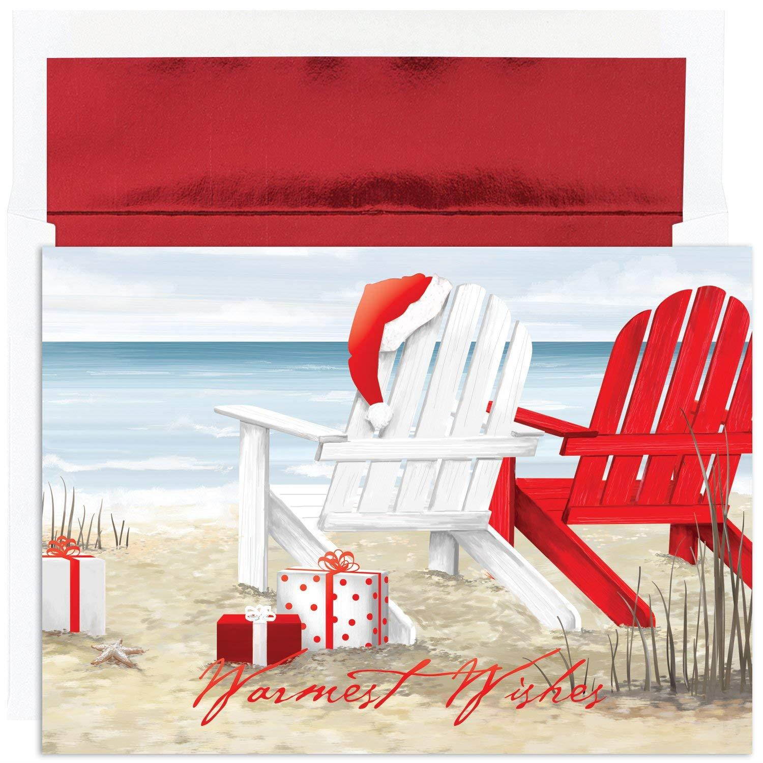 Masterpiece Studios Warmest Wishes Holiday 18 Cards / 18 Foil Lined Envelopes, Beach Chairs