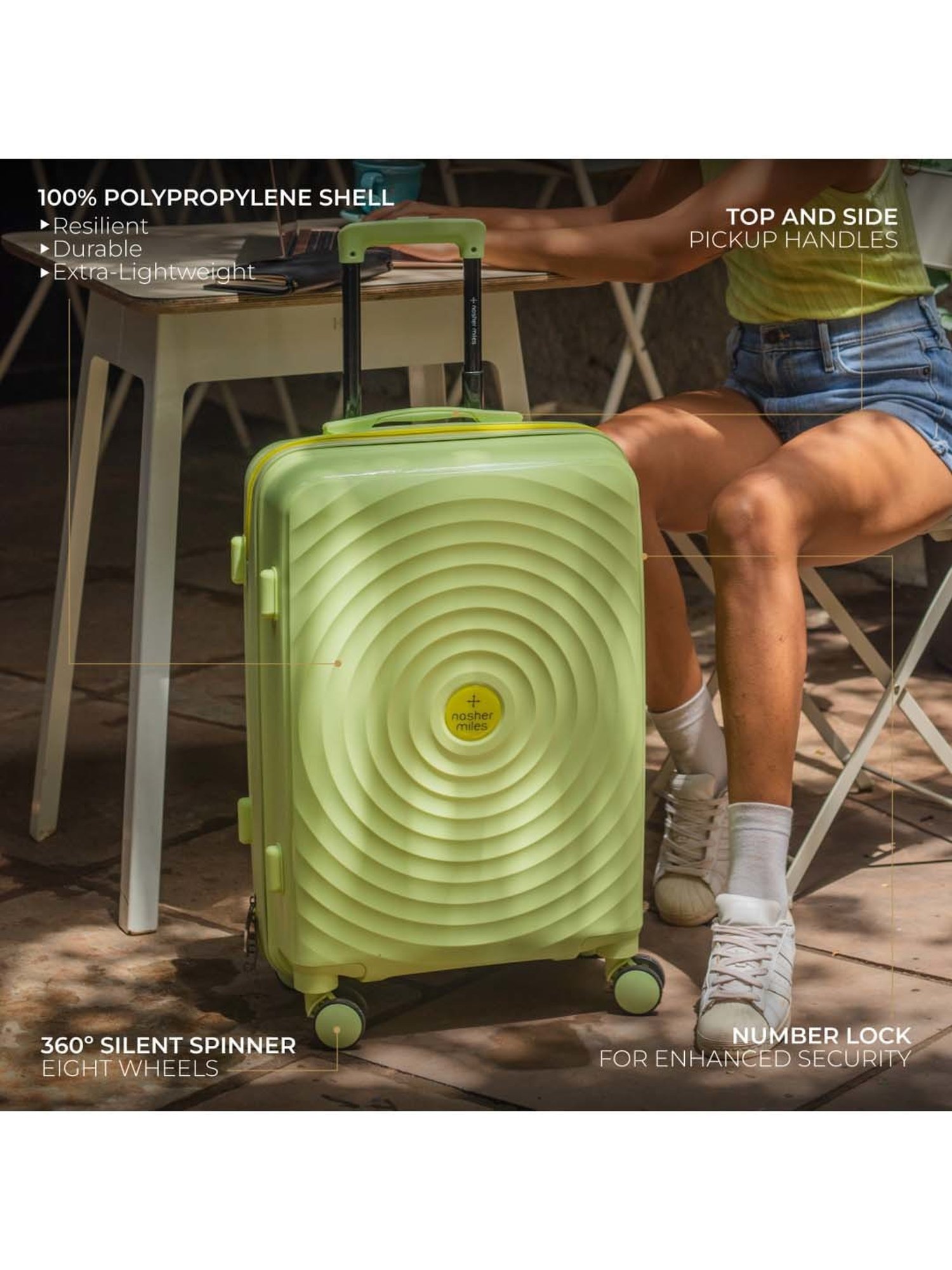 Nasher Miles Goa Hard-sided Polypropylene Set of 2 Olive Green Yellow Trolley Bags (55 & 65 Cm)