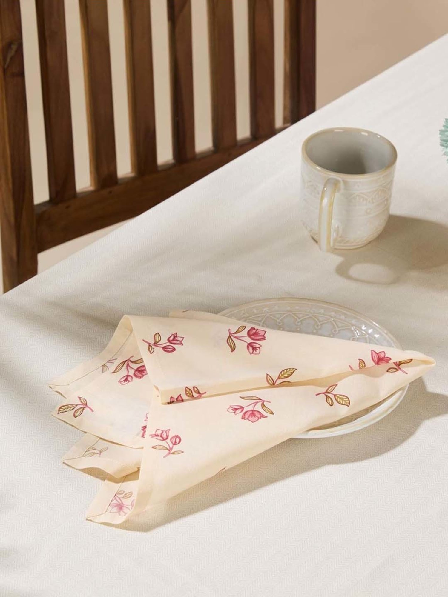 Fabindia Home Pink Cotton 140 TC Bougainvillea Printed Napkin - Set of 6