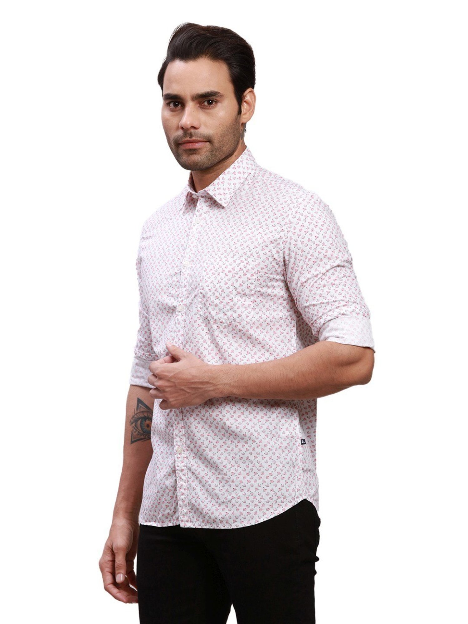 Parx White Cotton Slim Fit Printed Shirt