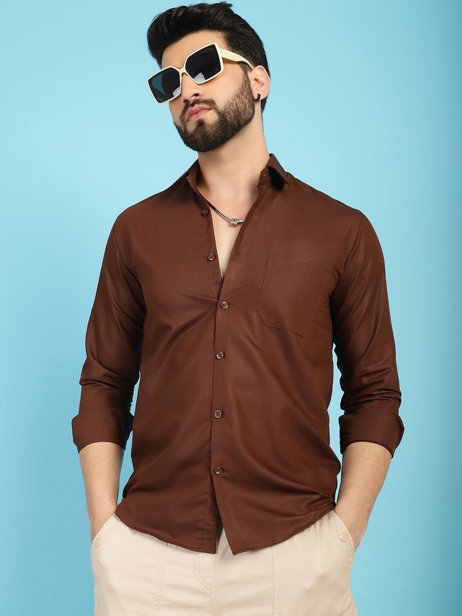 Indian Needle Coffee Brown Regular Fit Shirt