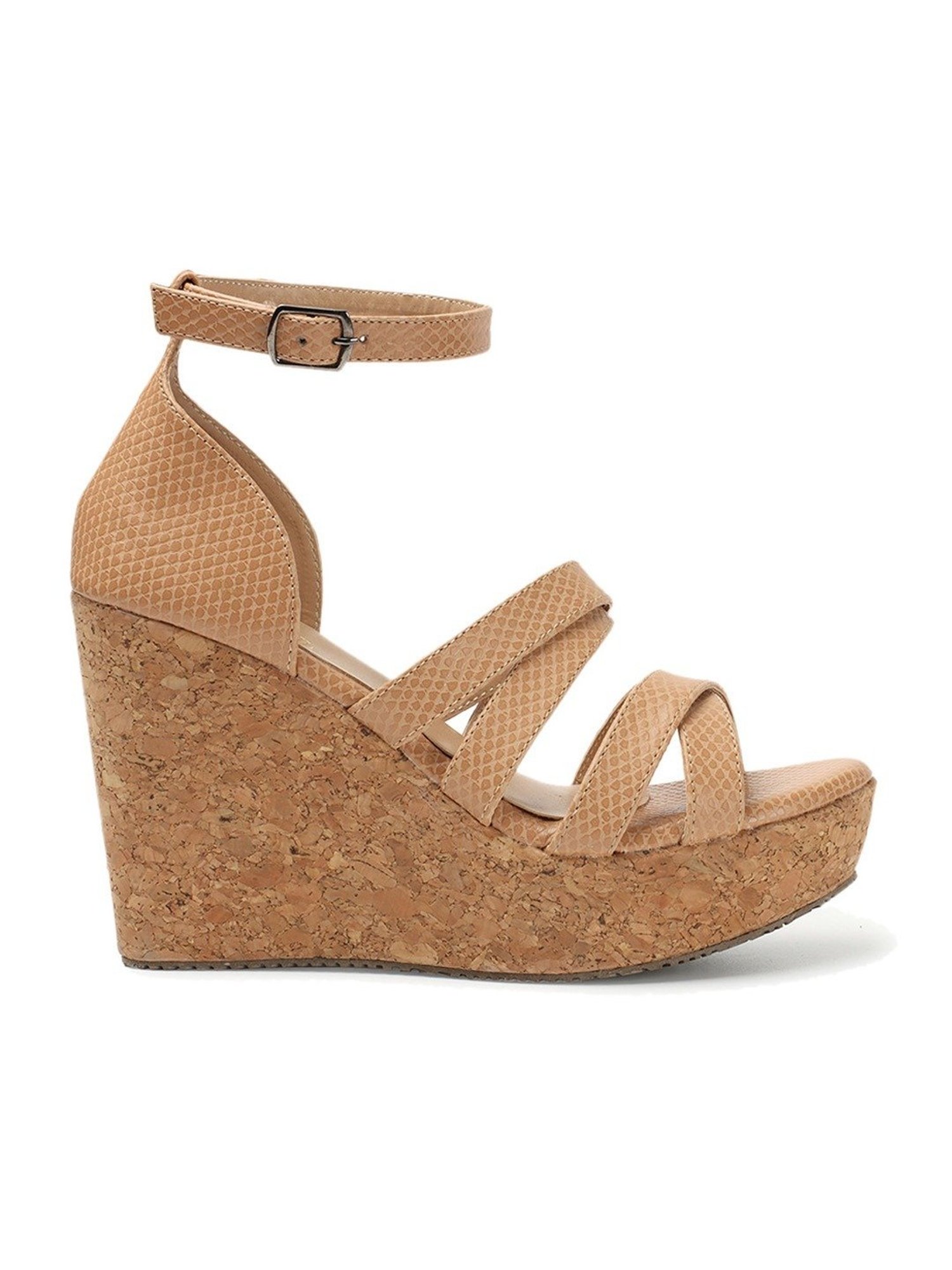 Iconics Women's Tan Ankle Strap Wedges