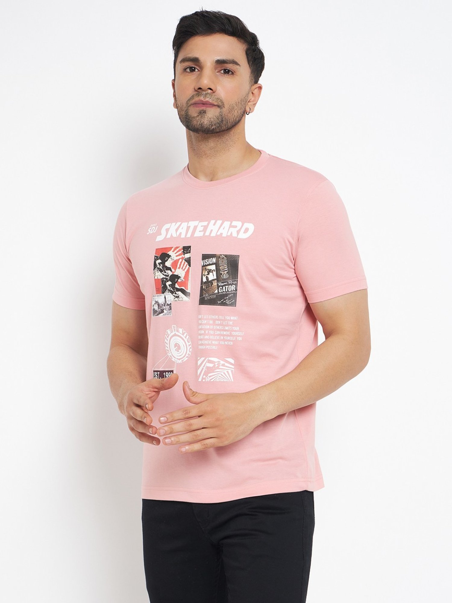 Duke Pink Slim Fit Printed T-Shirt