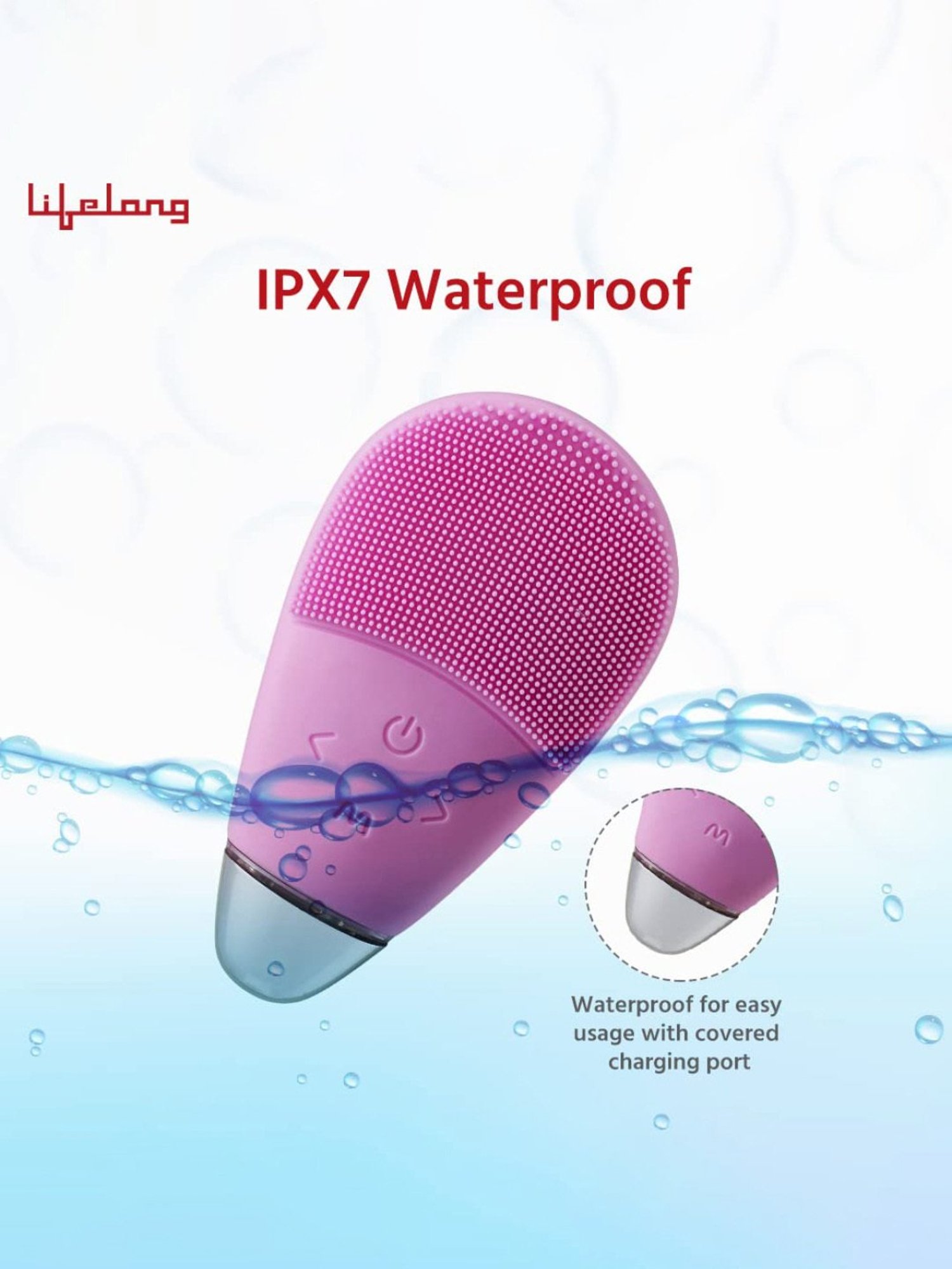 Lifelong LLM342 Facial Cleansing Massager Brush, Rechargeable Electric Handheld Face Massager (Pink)