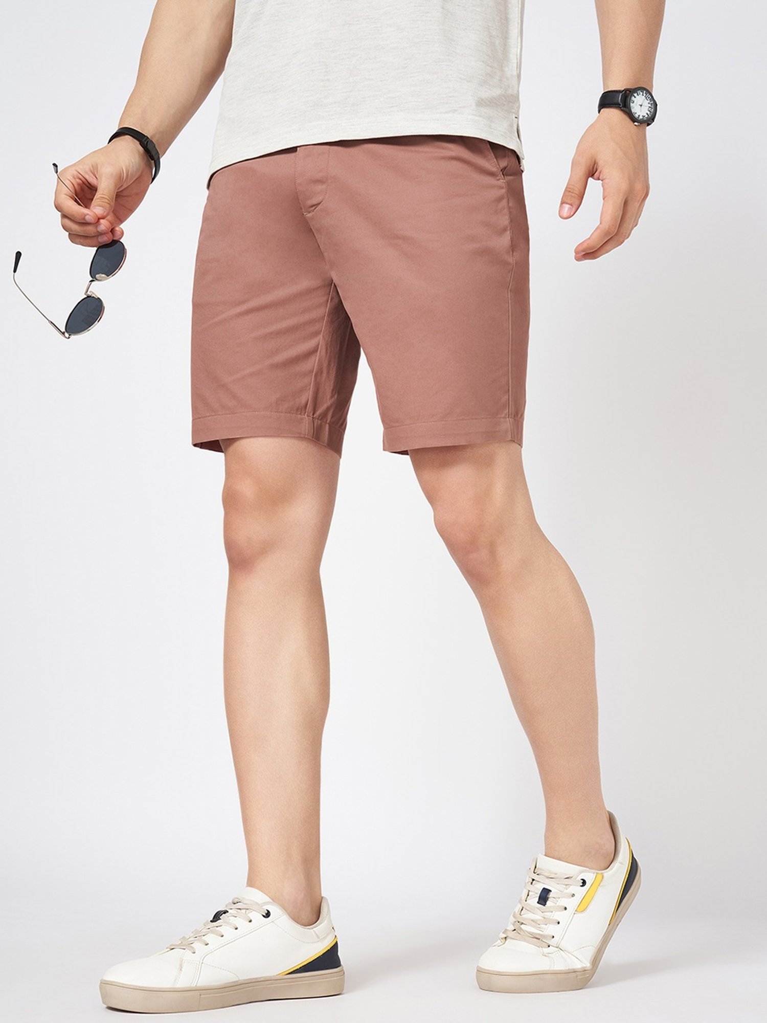 Byford By Pantaloons Pink Cotton Slim Fit Shorts