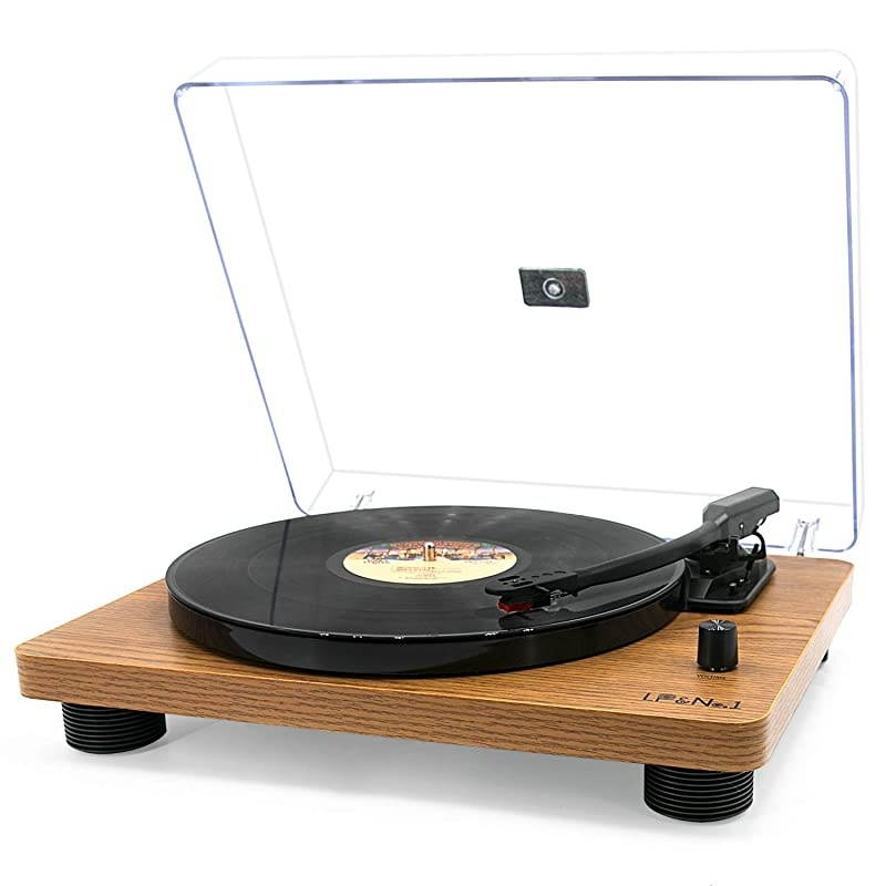 Bluetooth Vinyl Record Player, Belt-Drive Stereo Turntable for 3-Speed Vinyl Records with Convert Vinyl to Digital (Analog & USB), Built-in Speakers and RCA Output, Dark Brown