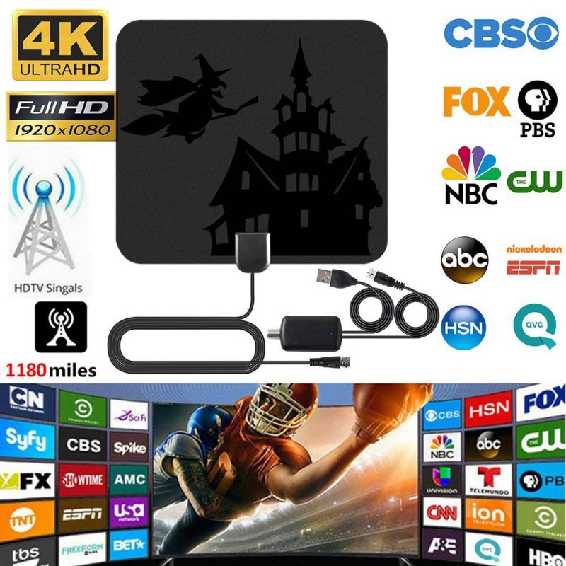 1180 Mile Digital HDTV Antenna Indoor 4K High Definition DVB-T2 Freeview TV Signal Amplifier For Halloween Christmas