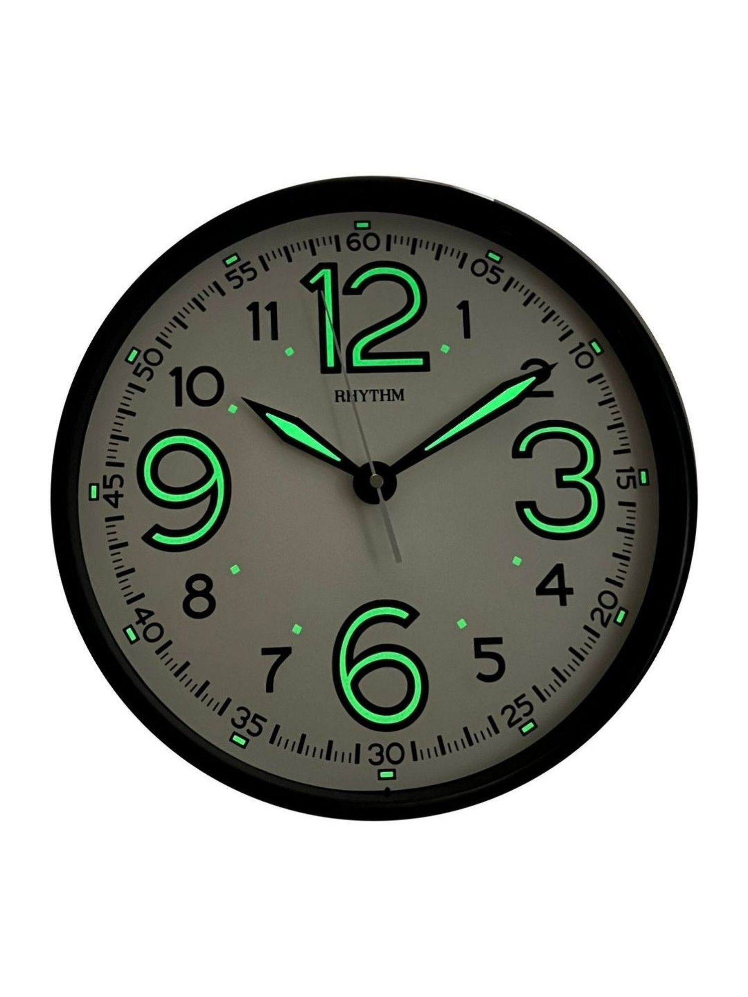 RHYTHM Round Black Plastic Wall Clock