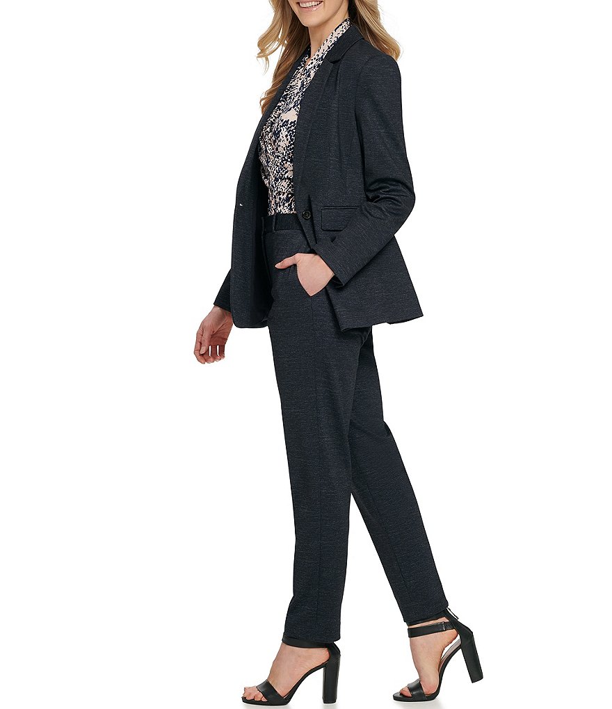 Kasper Snap Front One Button Notch Crepe Jacket