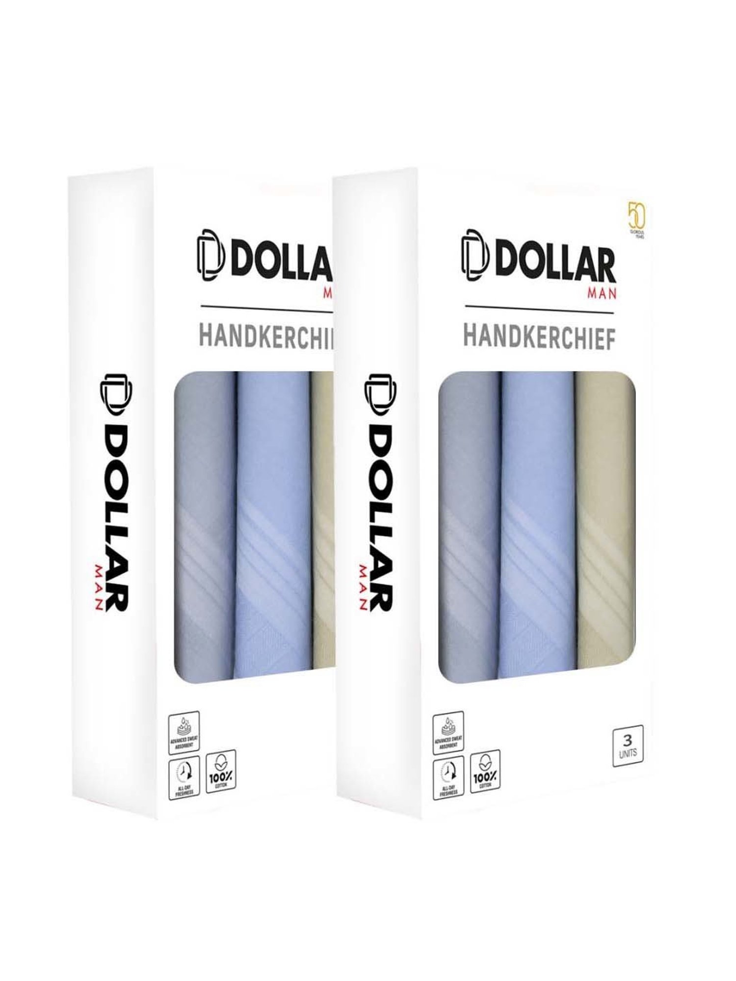Dollar Multicolor Solid Handkerchiefs for Men - Pack of 6