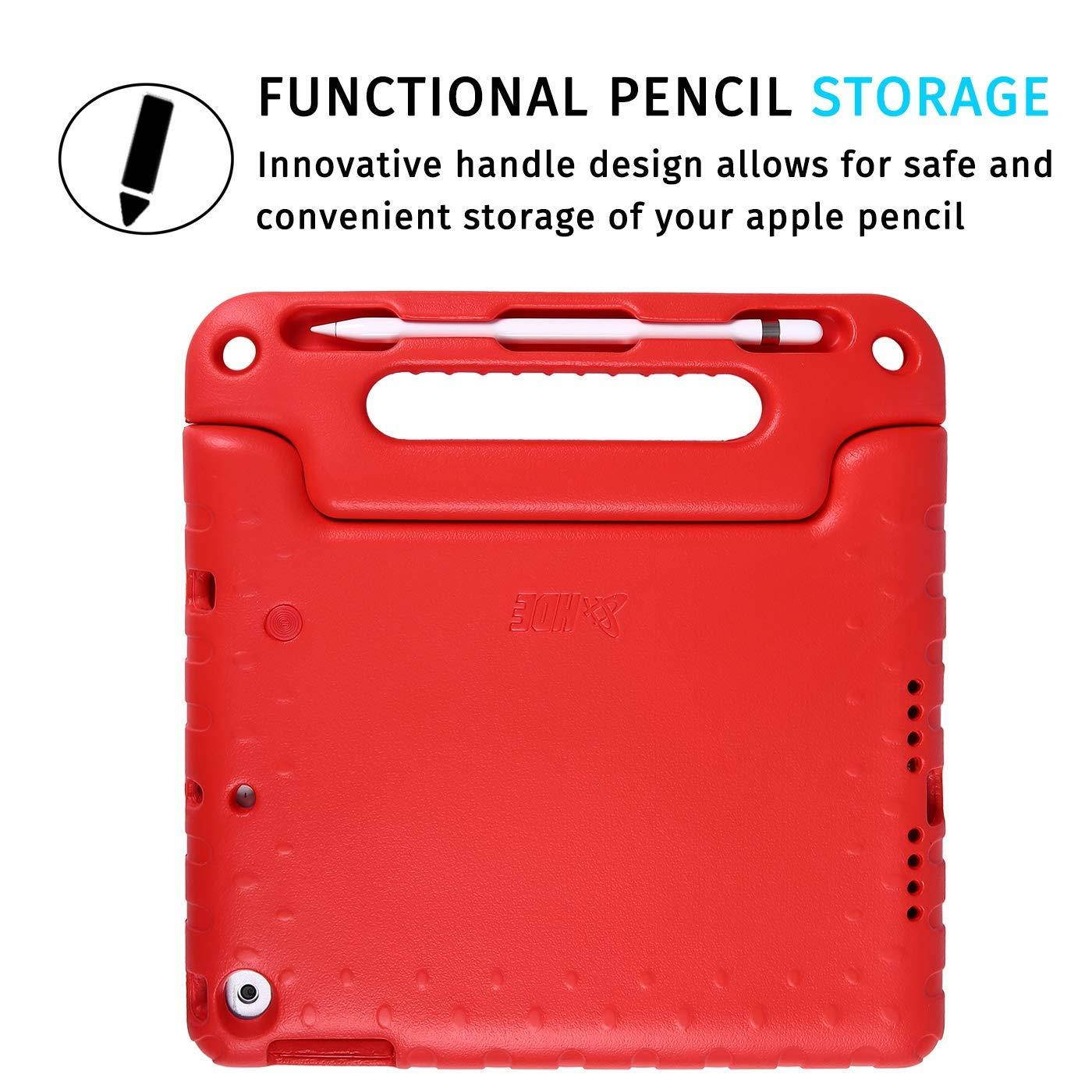 HDE Case for iPad 9.7-inch 2018 / 2017 Kids Shockproof Bumper Hard Cover Handle Stand with Built in Screen Protector for New Apple Education iPad 9.7 Inch (6th Gen) / 5th Generation iPad 9.7 - Red