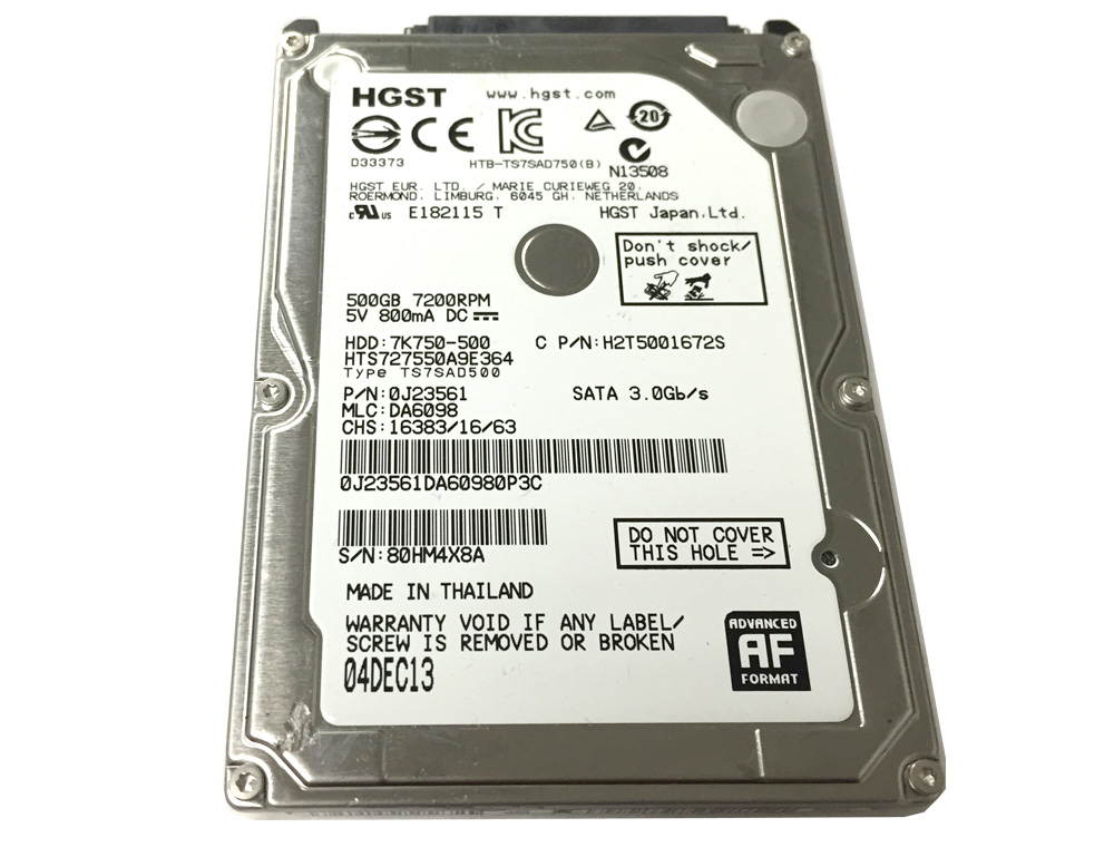 HGST 7K750-500 HTS727550A9E364 (0J23561) 500GB 7200RPM 16MB Cache SATA 3.0Gb/s 2.5" Internal Notebook Hard Drive