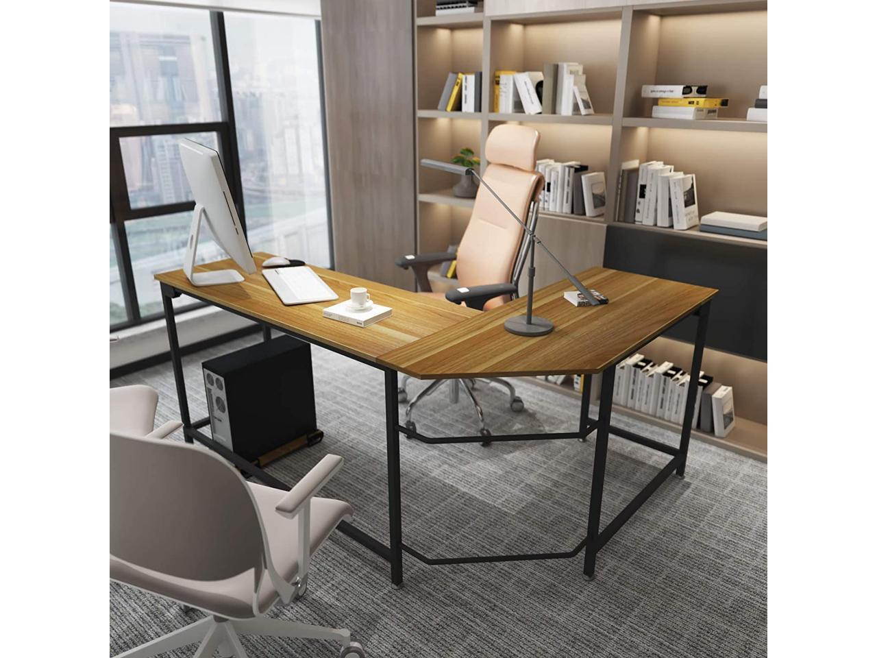 L-Shaped Desk, 66 Inch Walnut Corner Gaming Computer Desks for Home Office PC Workstation Table,Wood(Walnut) & Metal(Black)