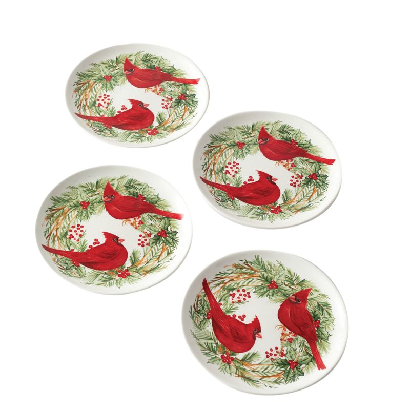 Sullivans Set of 4 Cottage Christmas Plate 1"H Red