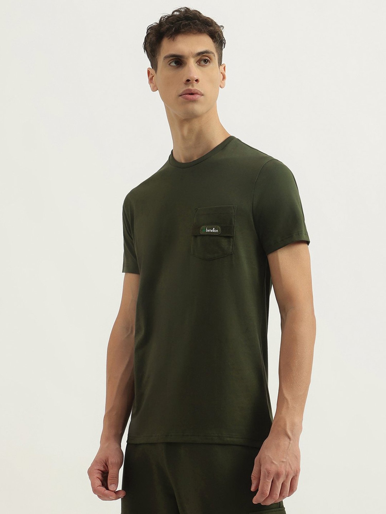 United Colors Of Benetton Green Pure Cotton Regular T-Shirt