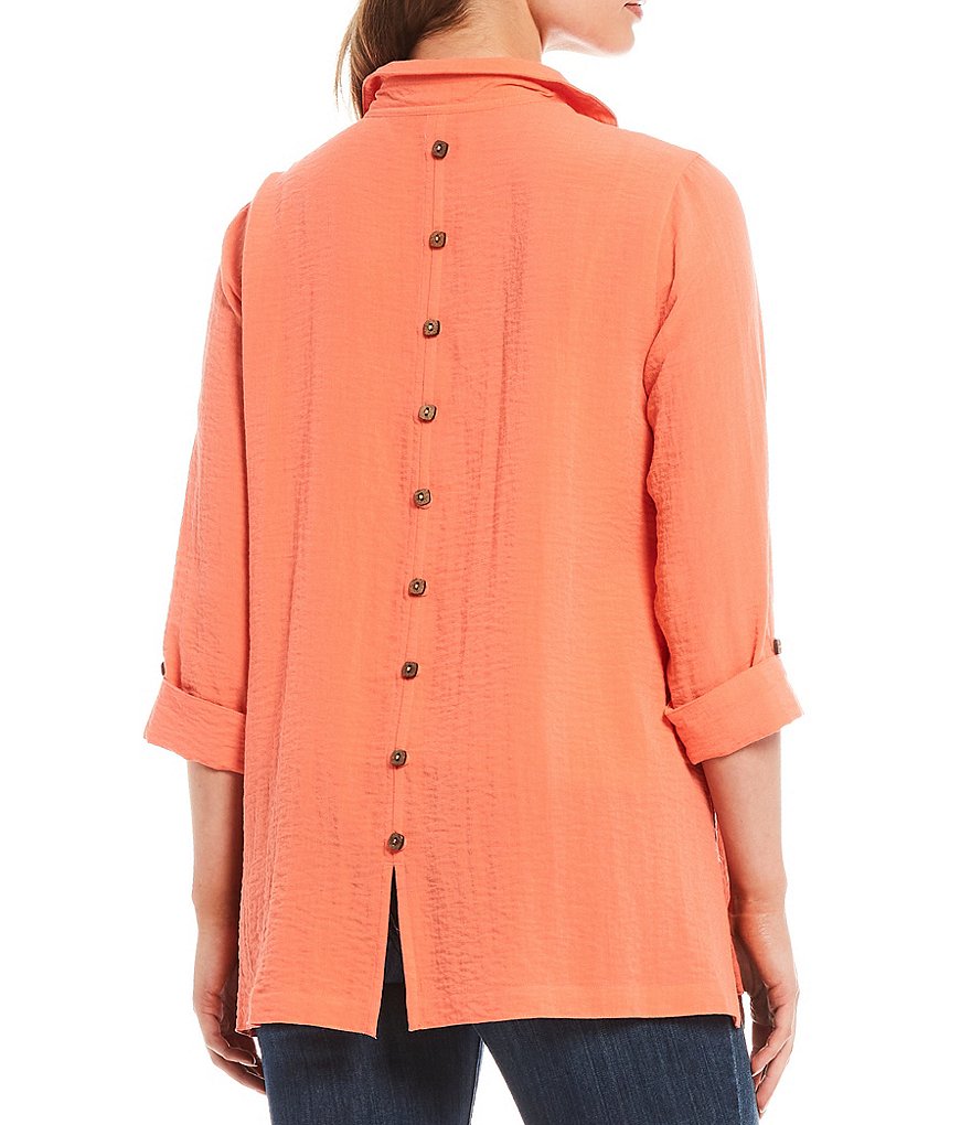 John Mark Crinkle Wire Collar 3/4 Roll Tab Sleeve Blouse