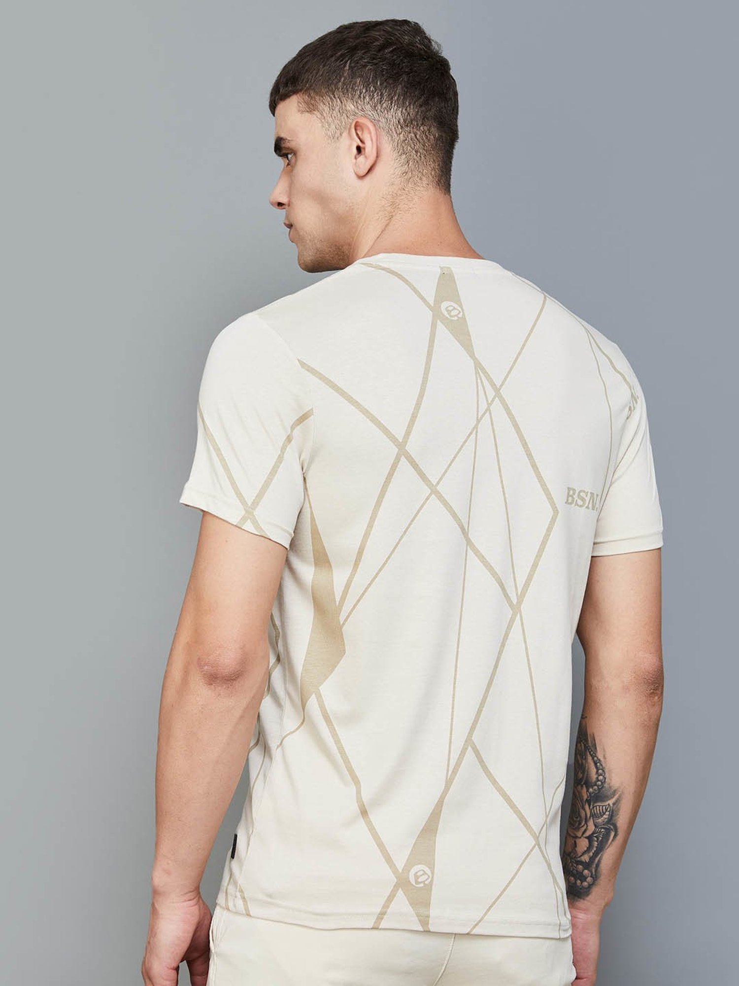 BOSSINI Beige Cotton Regular Fit Printed T-Shirt