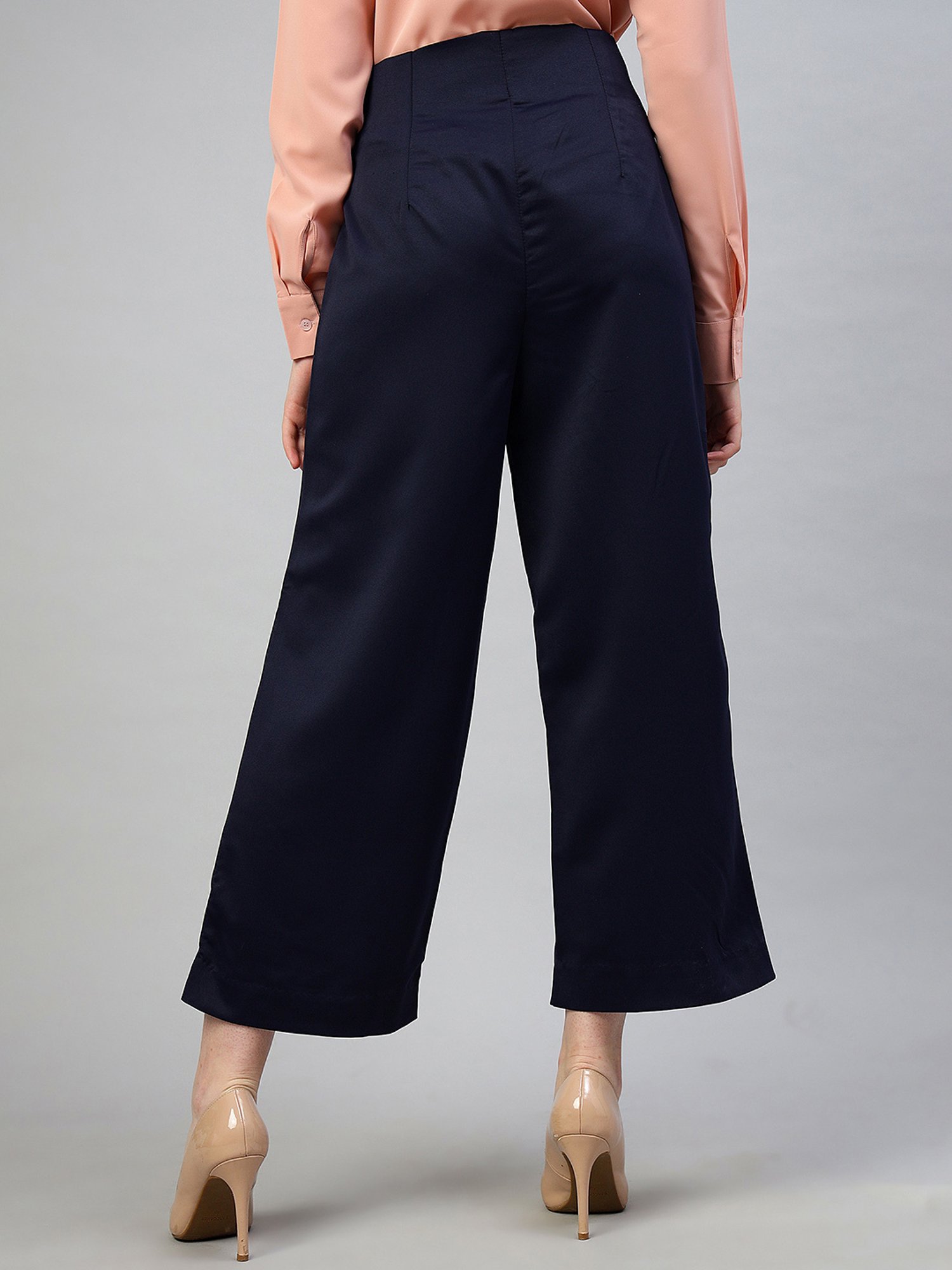 FITHUB Navy Relaxed Fit High Rise Trousers