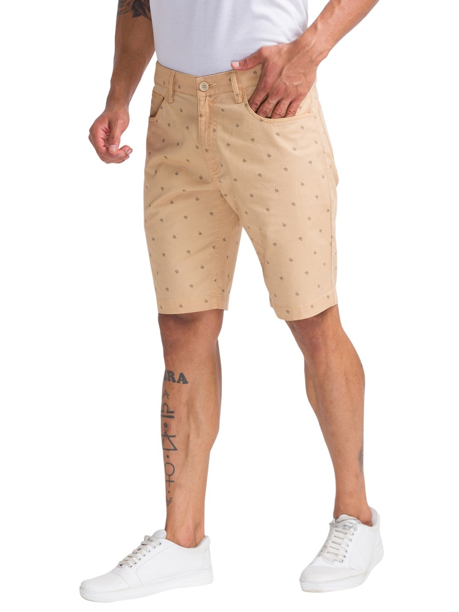 Parx Brown Regular Fit Printed Shorts