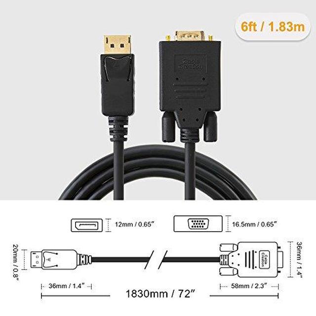 Displayport to VGA Cable 6ft, CableCreation DP to VGA Cable Gold Plated, Standard DP Male to VGA Male Cable Black Color