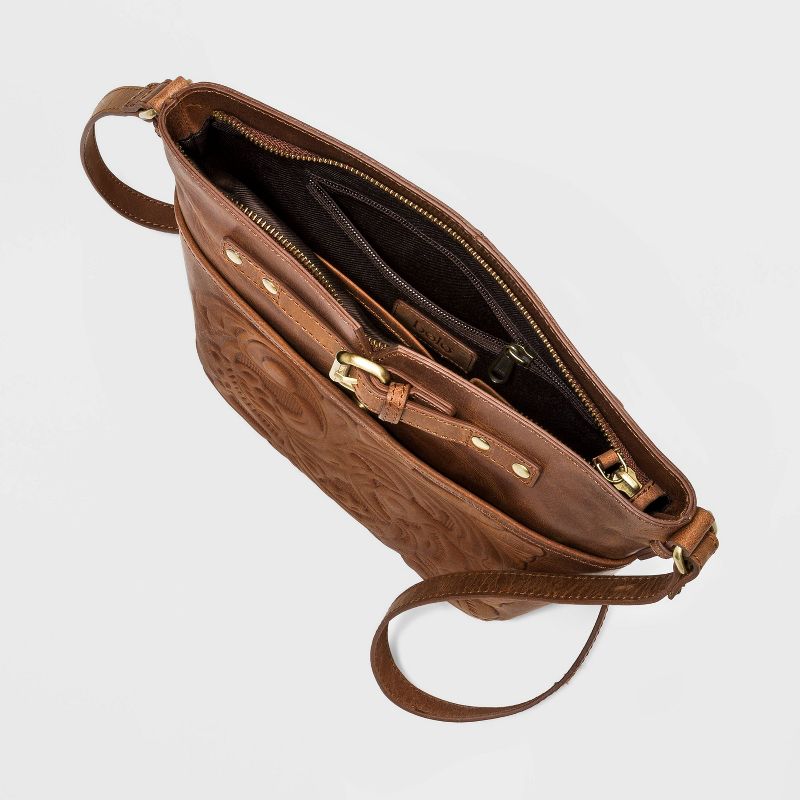 Bolo Zip Closure Embossed Crossbody Bag - Brown