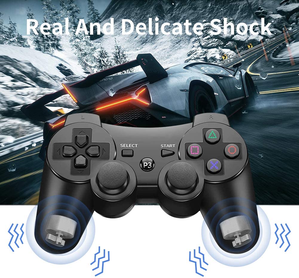 CUUWE Controller Replacement for PS-3 Controller, Wireless Move/Motion Controller Gamepad with Upgraded Joystick Compatible with Play-Station 3 (Black)2 Pack