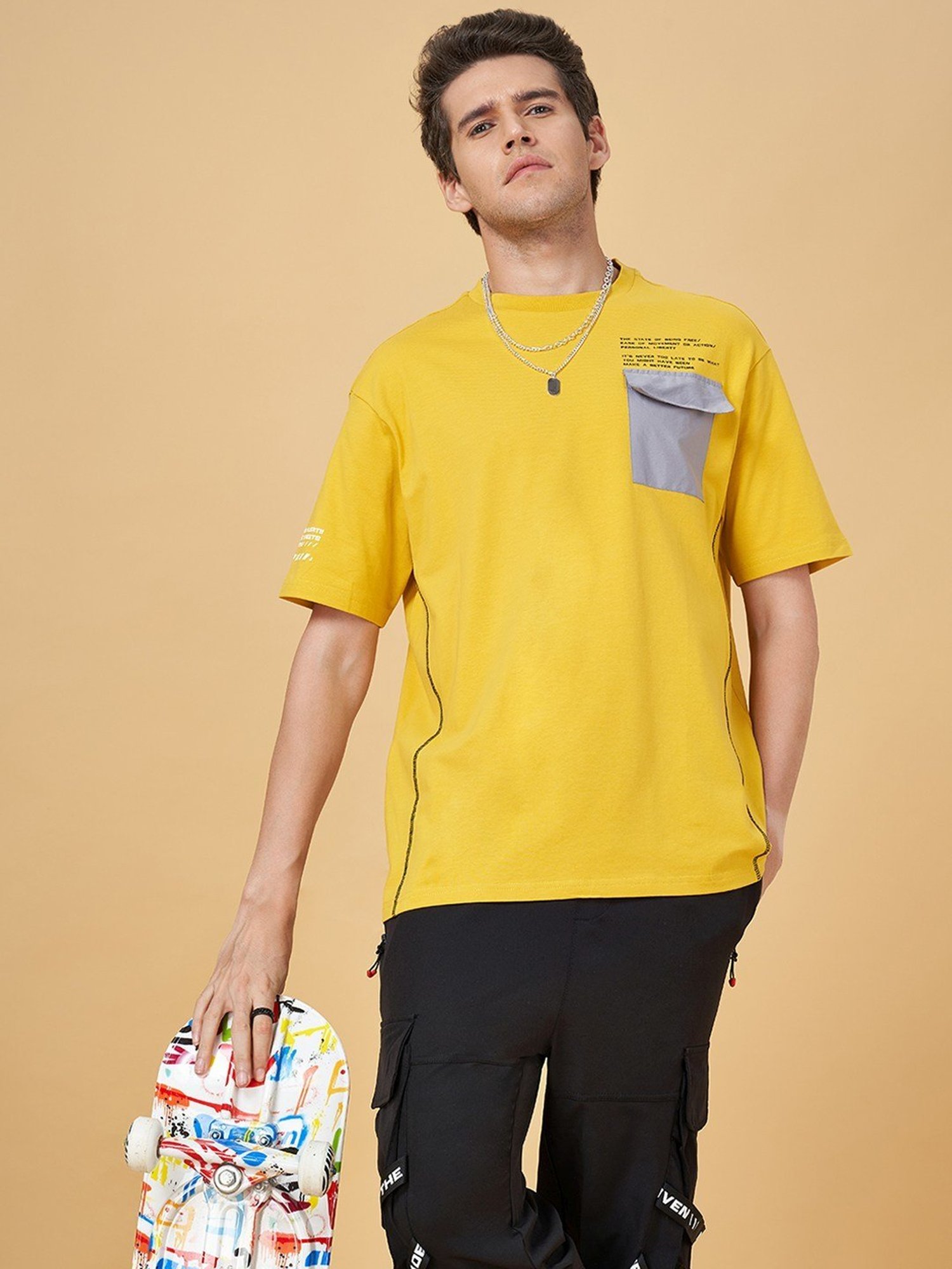 Street 808 By Pantaloons Yellow Cotton Regular Fit Printed T-Shirt