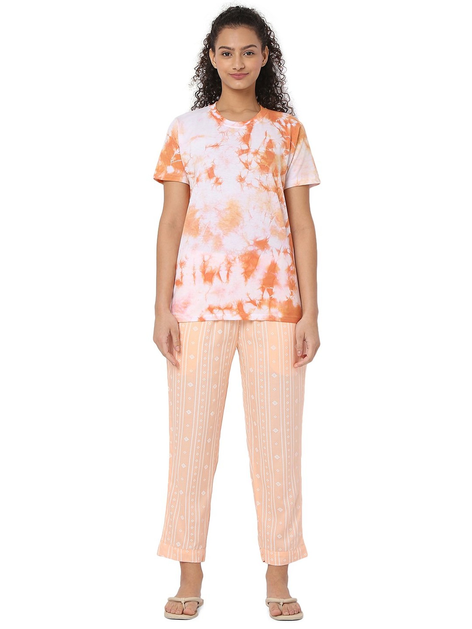 Smarty Pants Orange & Peach Tie - Dye T-Shirt With Pyjamas