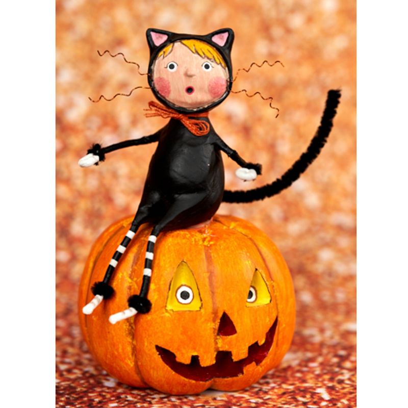Lori Mitchell 6.0" Cat & Jack Halloween Pumpkin  -  Decorative Figurines