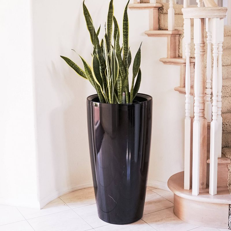 2pc 17" Indoor/Outdoor Round Plastic Self Watering Planter Black - XBrand