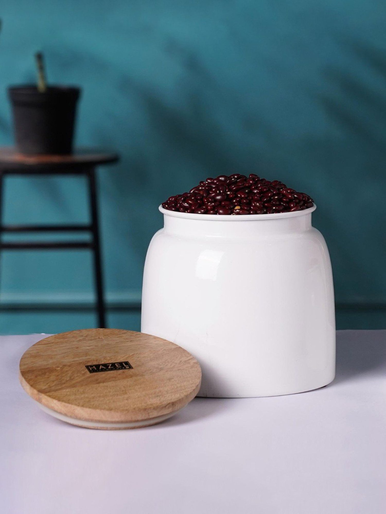 HAZEL White Galvanized metal Storage Container with Lid