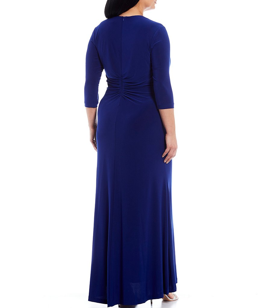 Jessica Howard Plus Size Crew Neck 3/4 Sleeve Printed Trapeze Dress