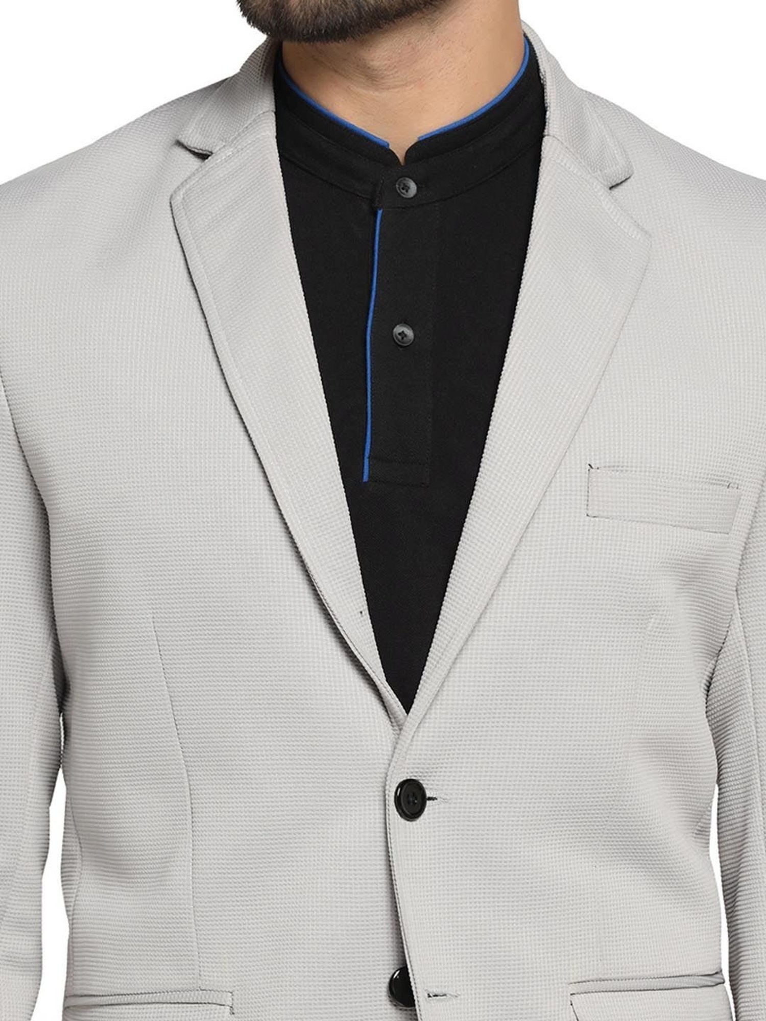 TAHVO Grey Cotton Slim Fit Blazer