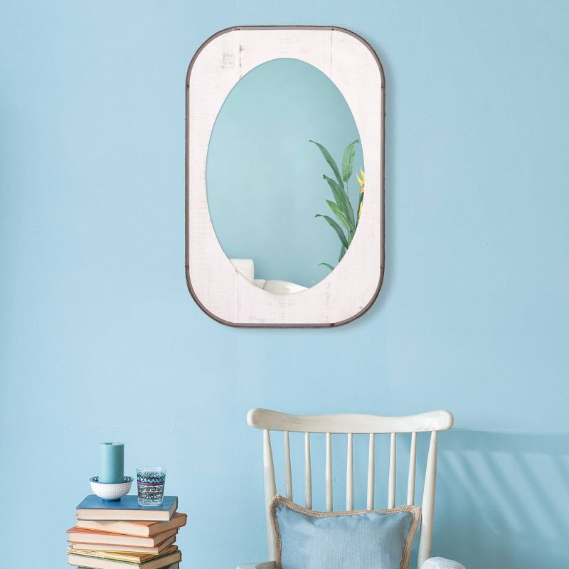 24" x 36" Oval Farmhouse and Galvanized Accent Wall Mirror Wood/Metal/Off White - Patton Wall Decor
