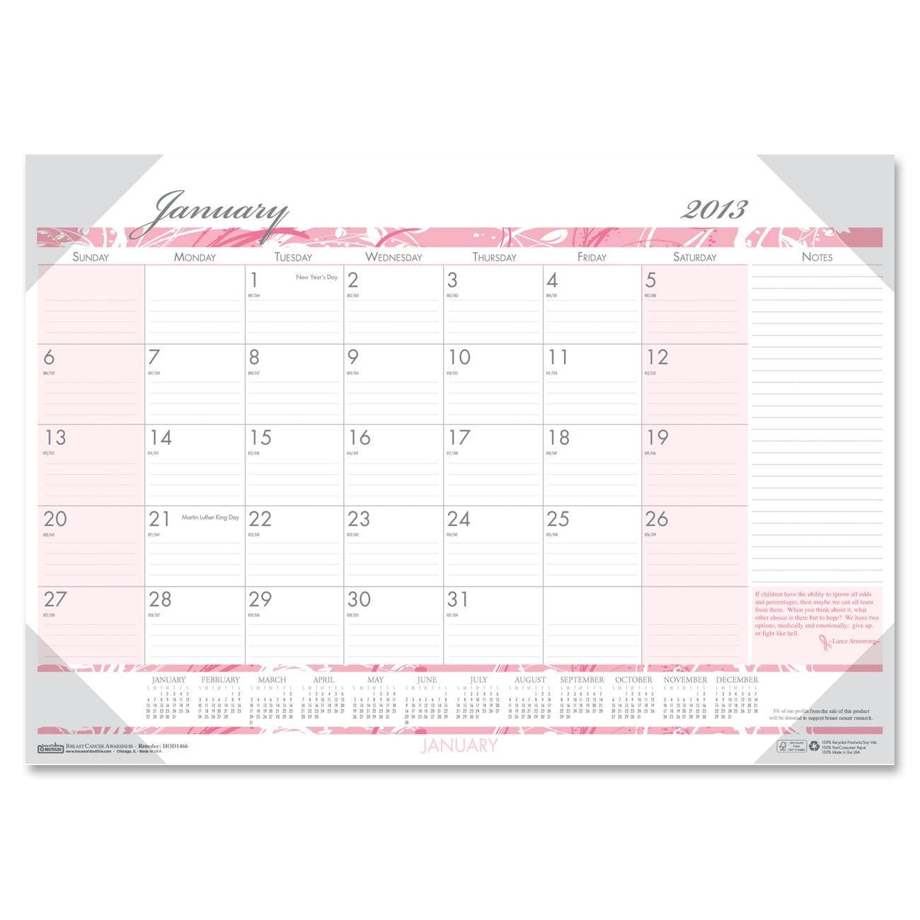 House of Doolittle 1466 Breast Cancer Awareness Monthly Desk Pad Calendar, 18-1/2 x 13