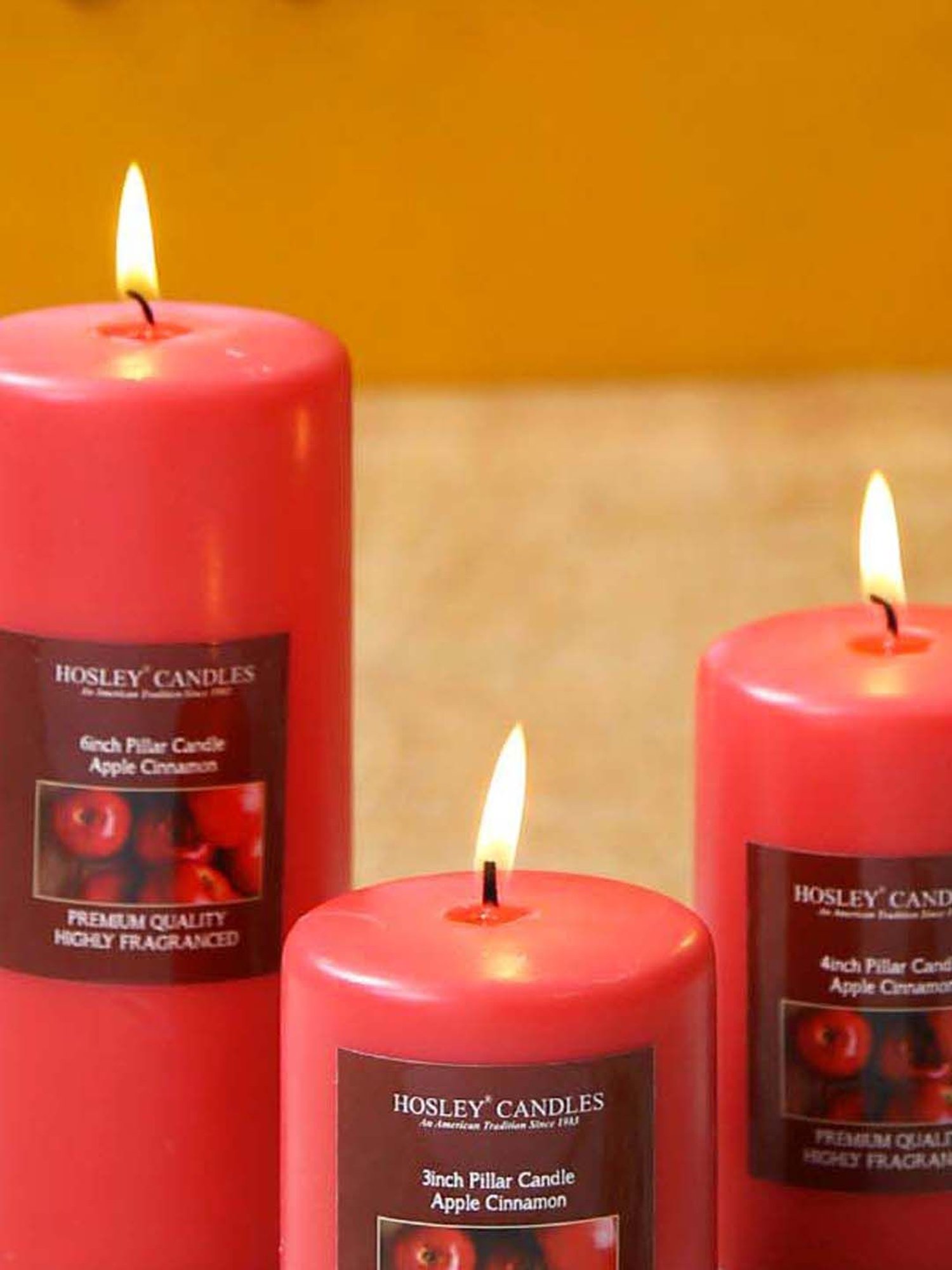 HOSLEY Red Wax Pillar Candle - Set of 3