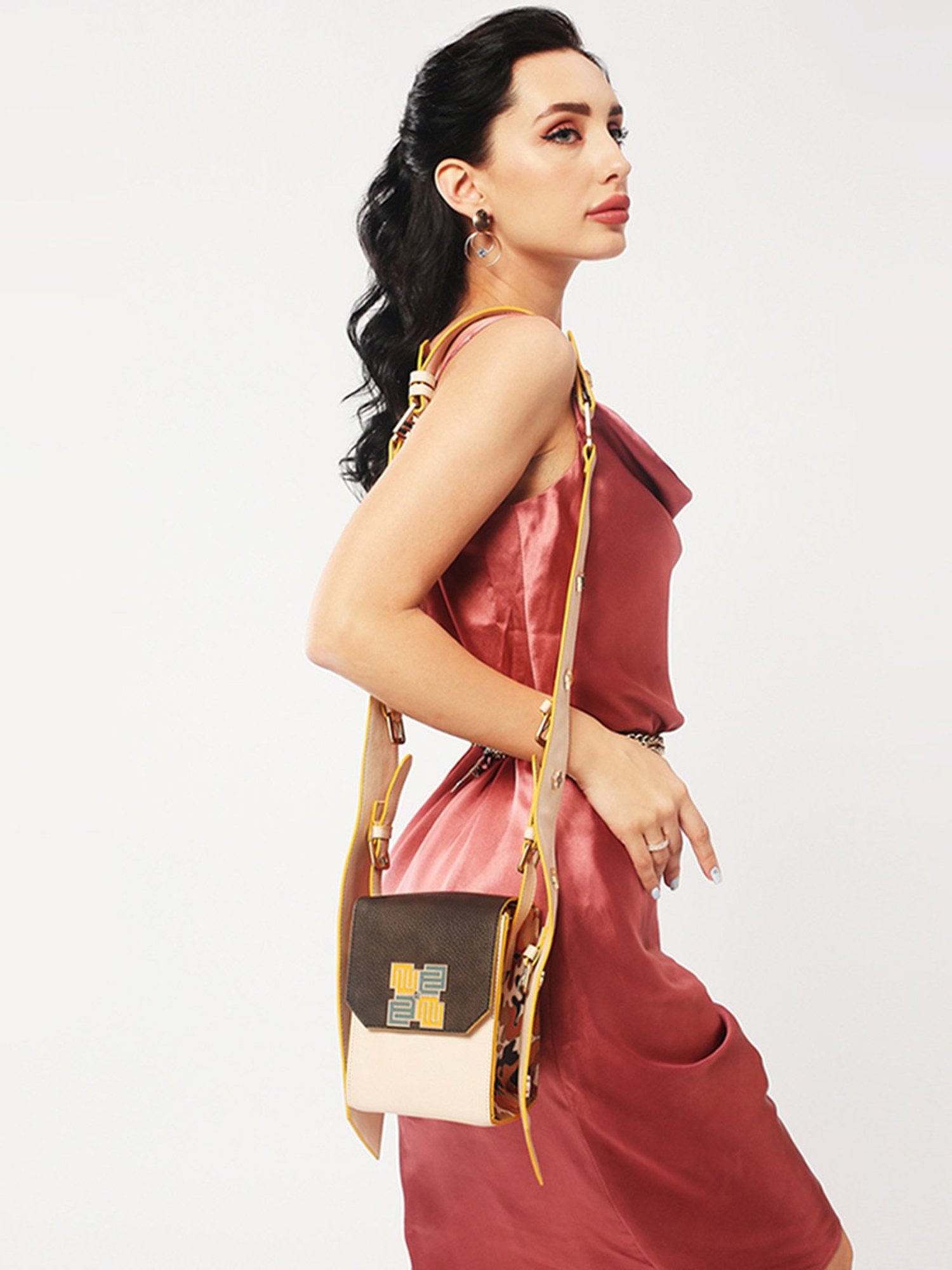 Eume Mocha Blush Pink Camo Vegan Leather Satchel Handbag