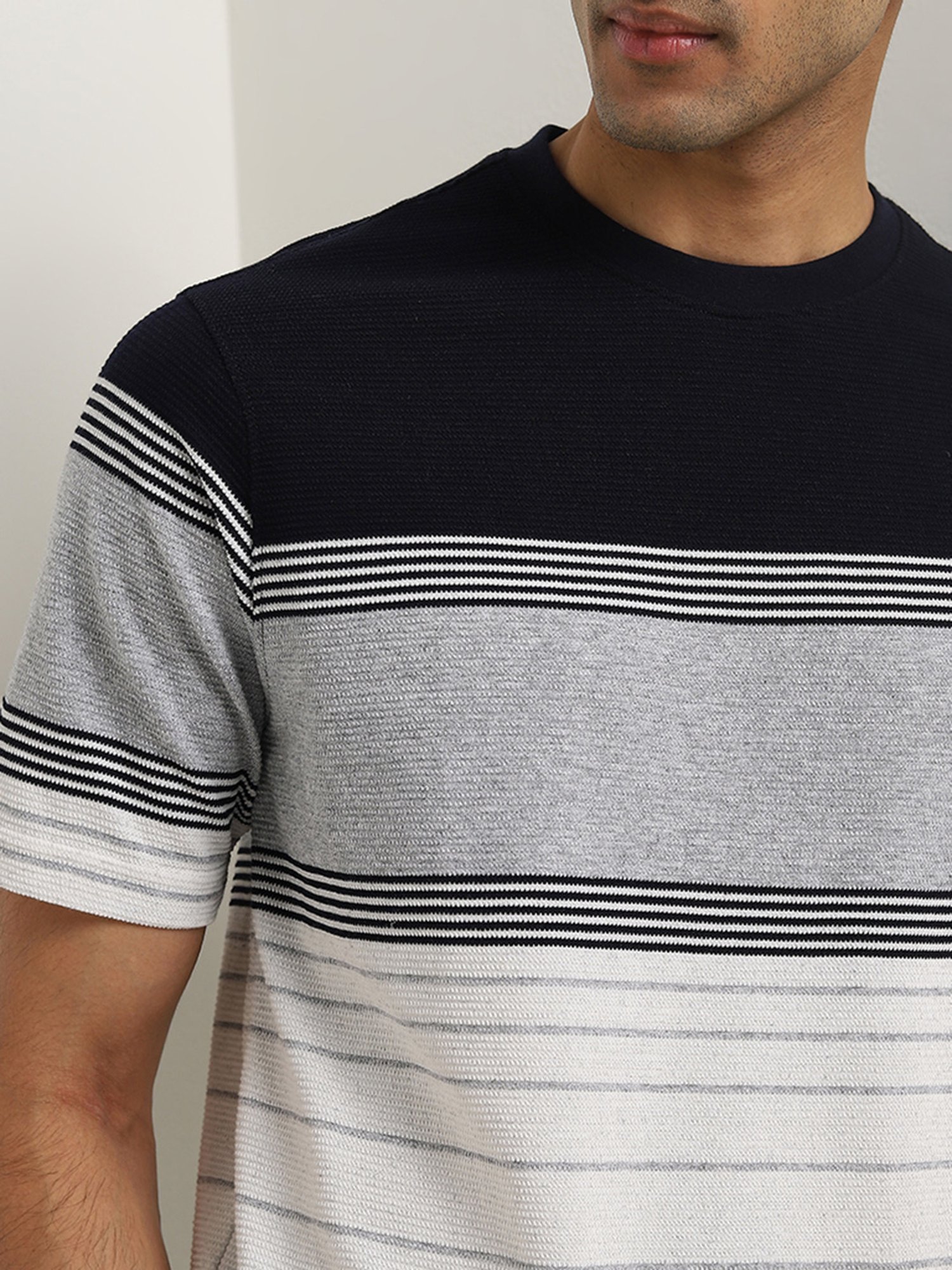 WES Lounge by Westside Grey Melange Striped Relaxed-Fit T-Shirt