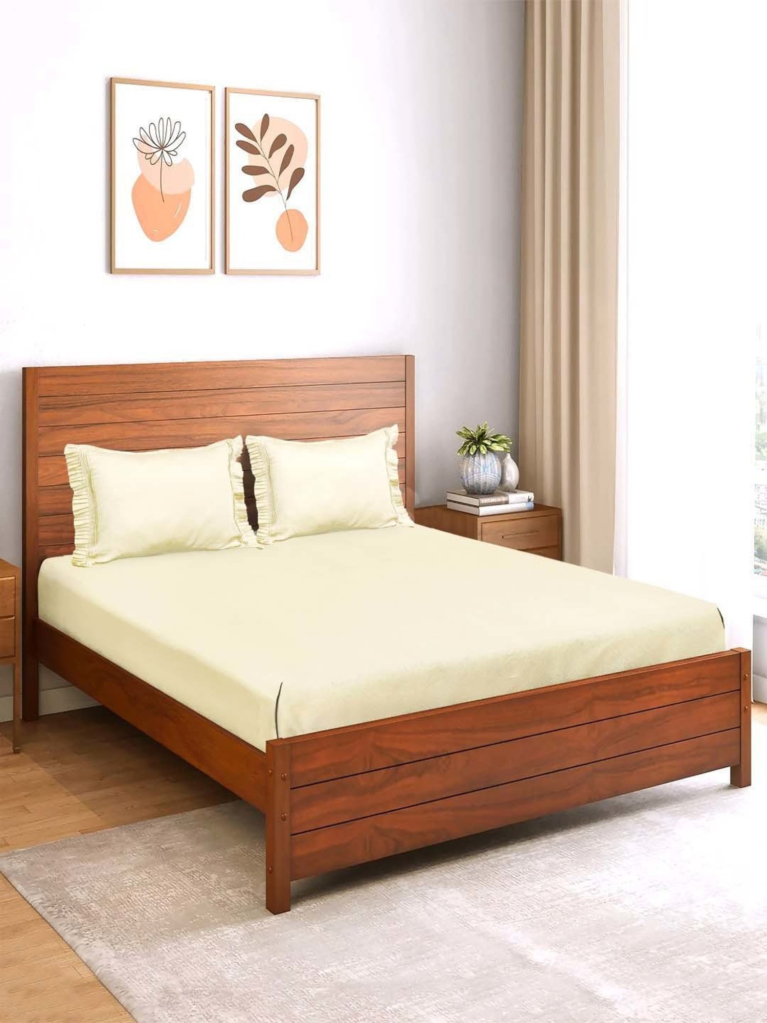 Saral Home Easy Living Ivory Cotton Queen Bed Sheet With Pillow Covers