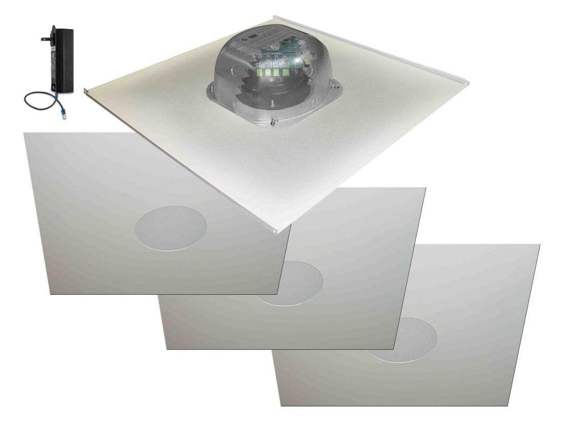 OWI 2X2AMP-HD2S64 6 inch Three Source/Integratable Amplified/2X2 Metal Tile/In Ceiling Speaker with 3x 2X2IC6NA Speakers