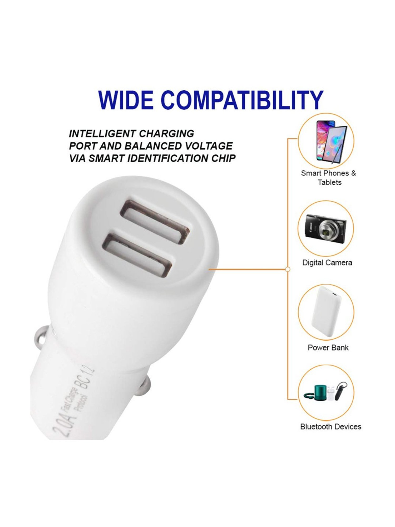 ERD 2 Amp Car Charger - (White)